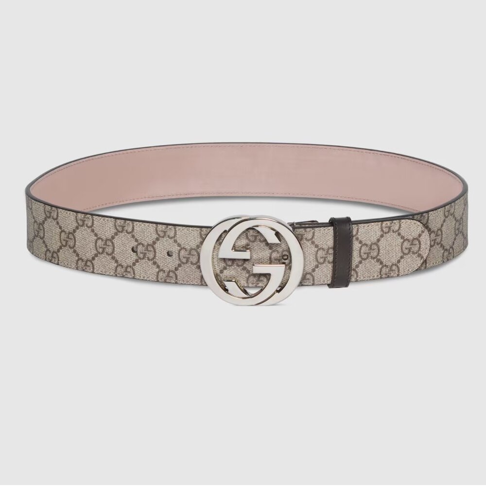 Gucci Interlocking G Buckle GG Supreme Canvas Belt Beige 95 B US 38